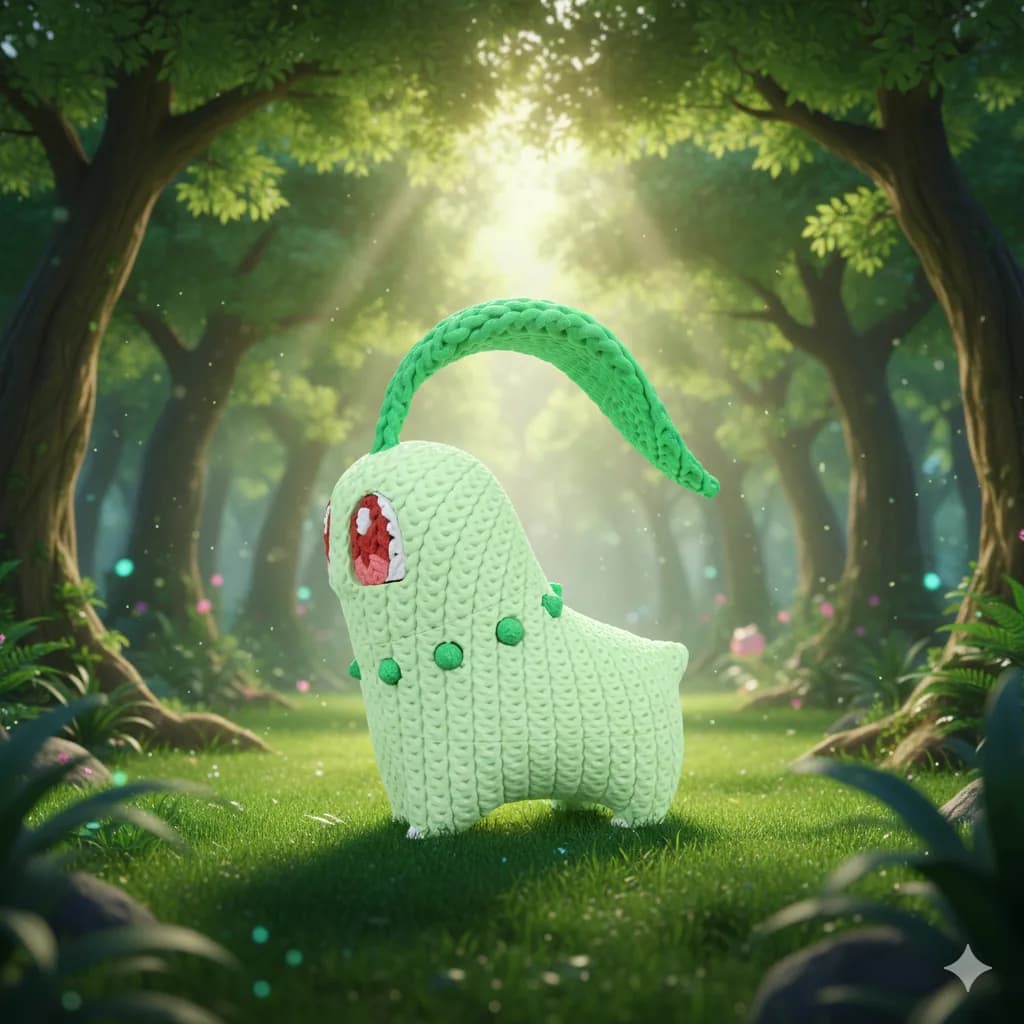 Muñeco Crochet 3D Chikorita - Miniatura 3